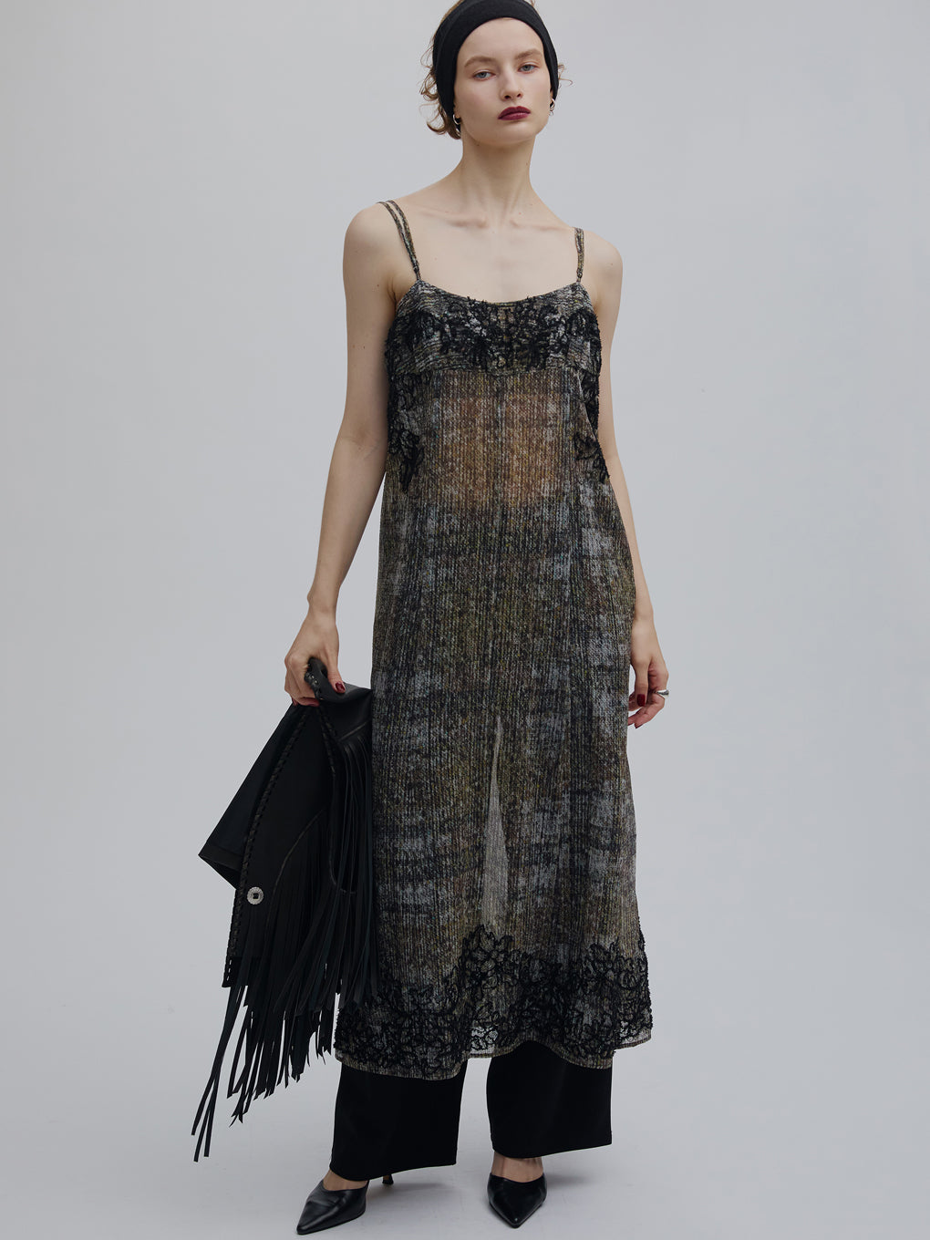 VINTAGE CHECK EMBROIDERY LONG CAMISOLE