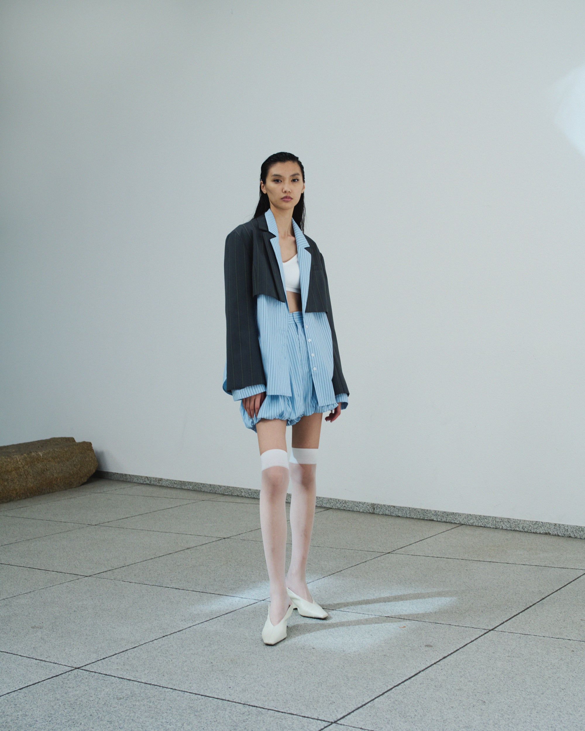 PINSTRIPE JACKET DETAIL SHIRT