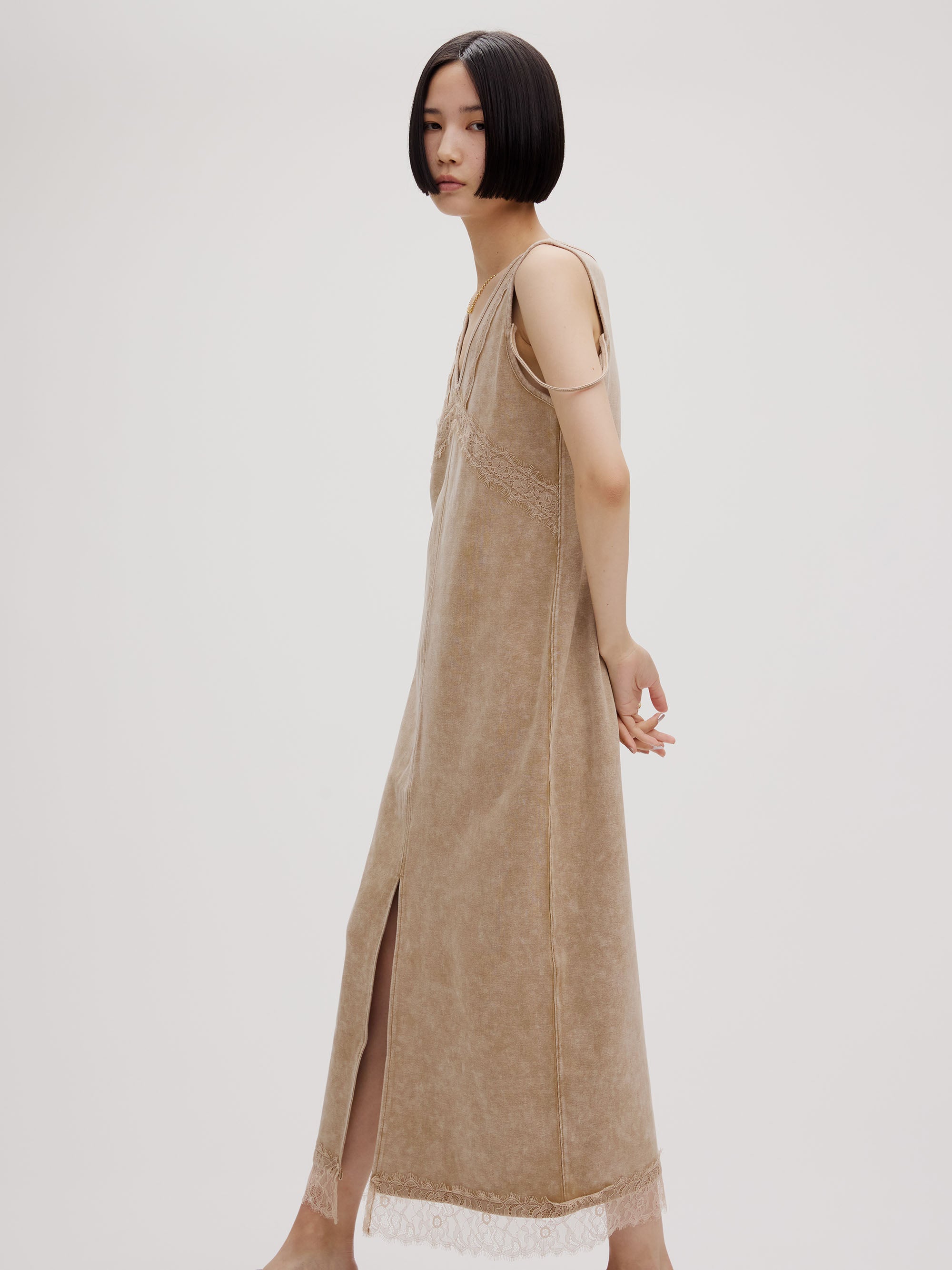 MEDI 2WAY DENIM LIKE LACE DOCKING DRESS
