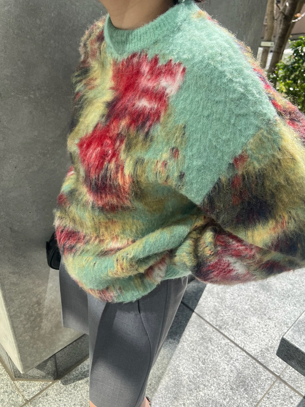 WILTED FLOWER MOHAIR JACQUARD KNIT TOP