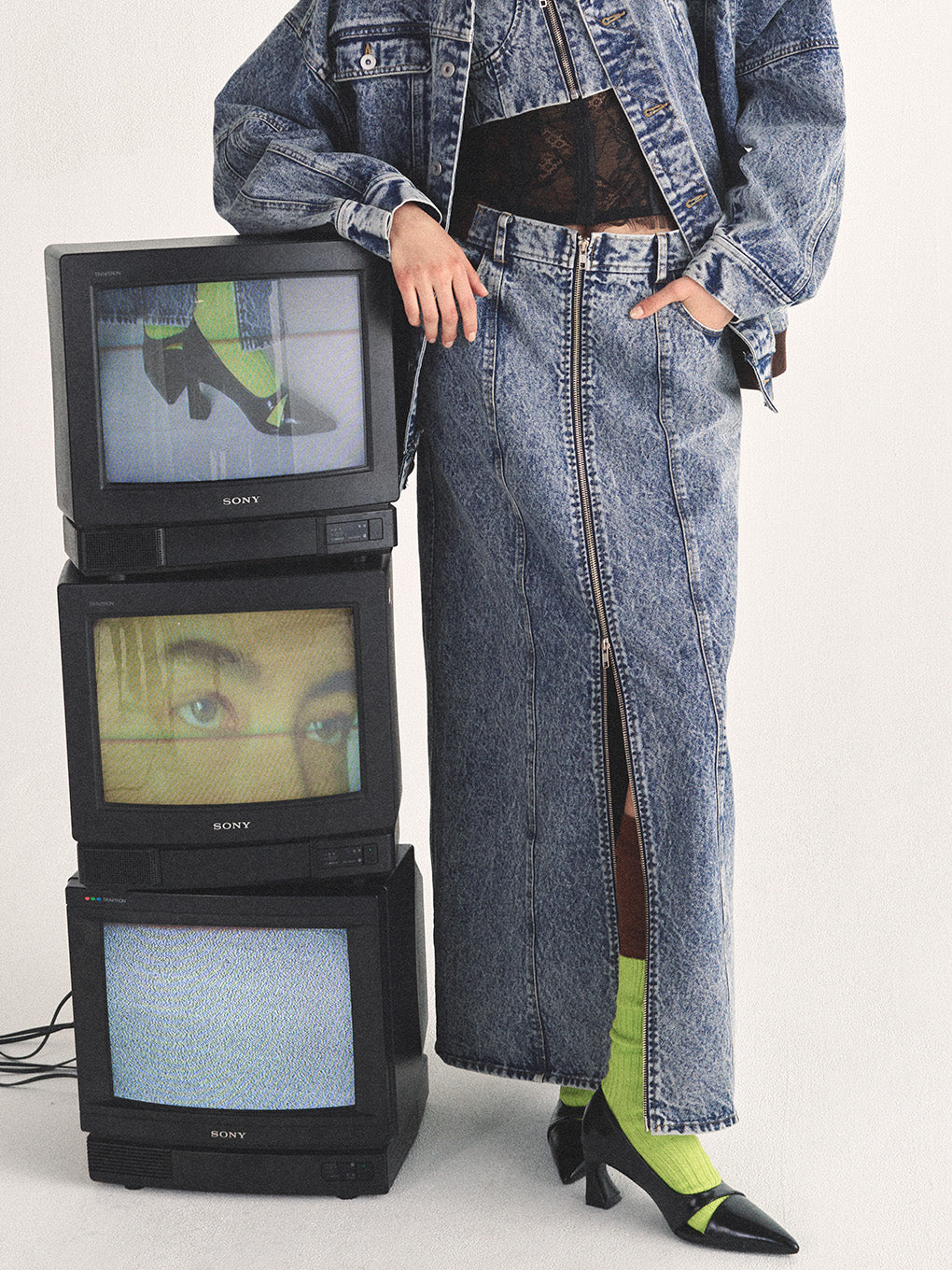 RIB MIX DENIM SKIRT