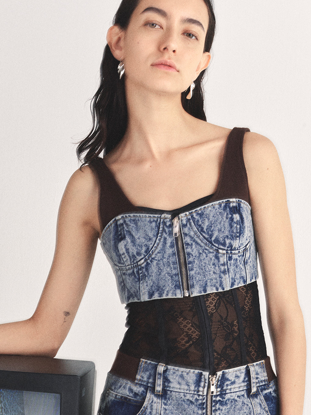 RIB MIX DENIM BUSTIER