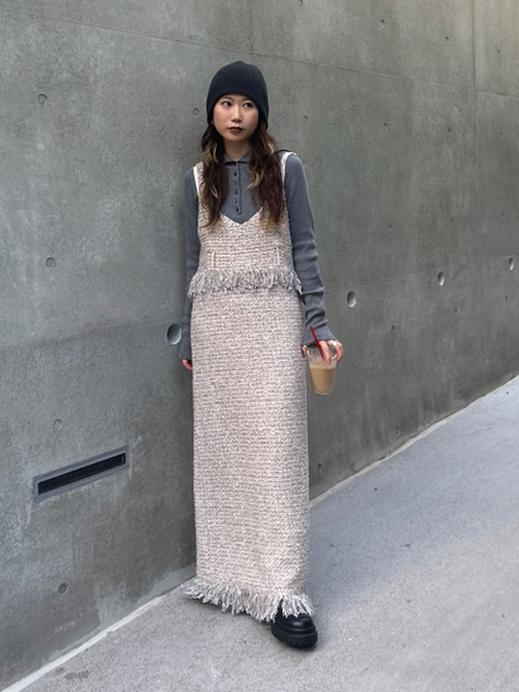 UND TWEED JUMPER SKIRT KNIT DRESS
