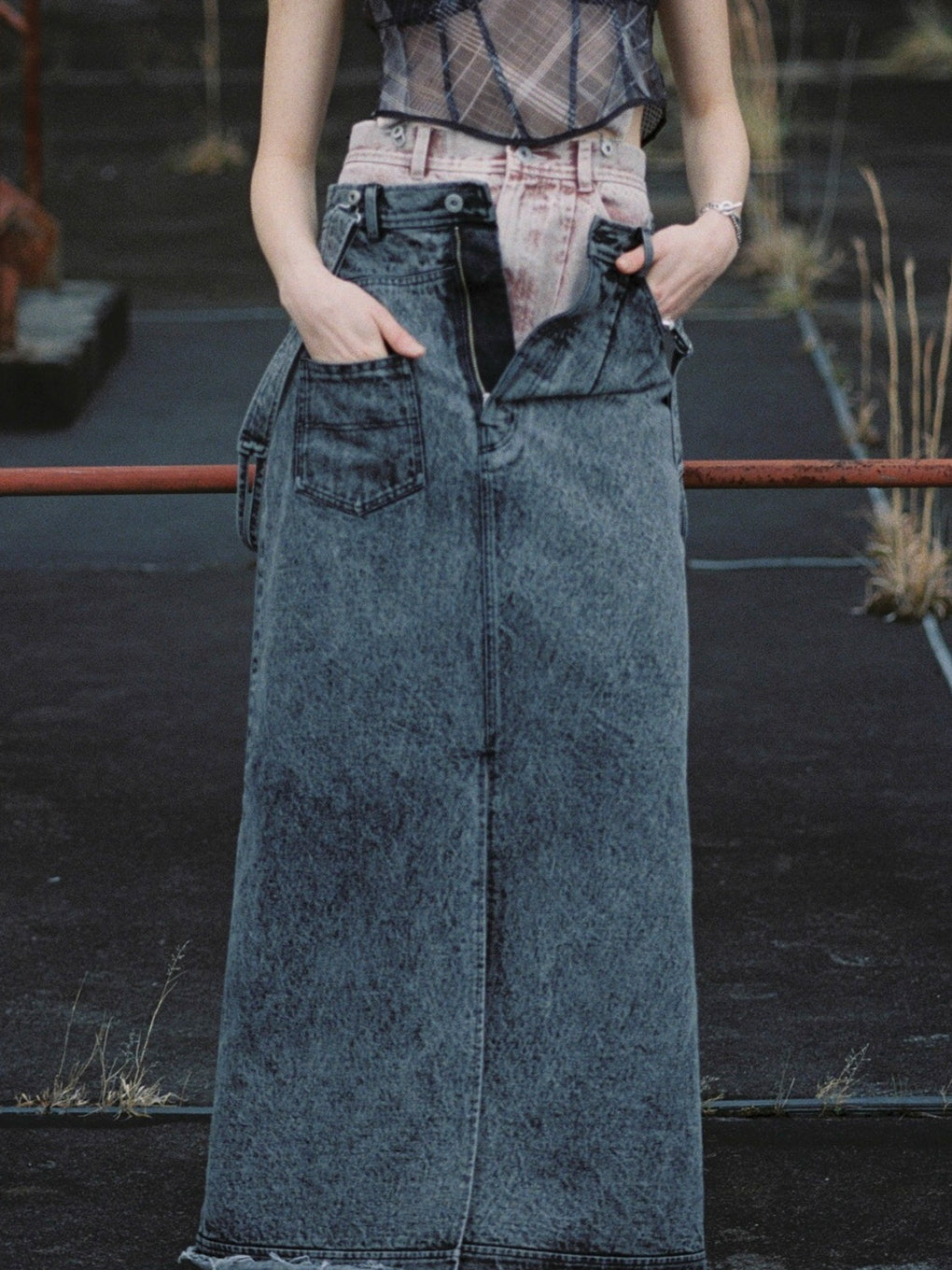 MEDI INVERT SUSPENDER DENIM SKIRT