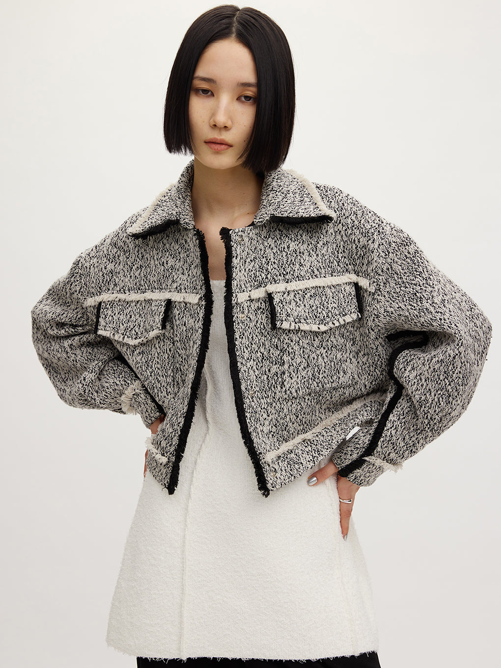 OTONA MUSE FRINGE TWEED SHORT JACKET