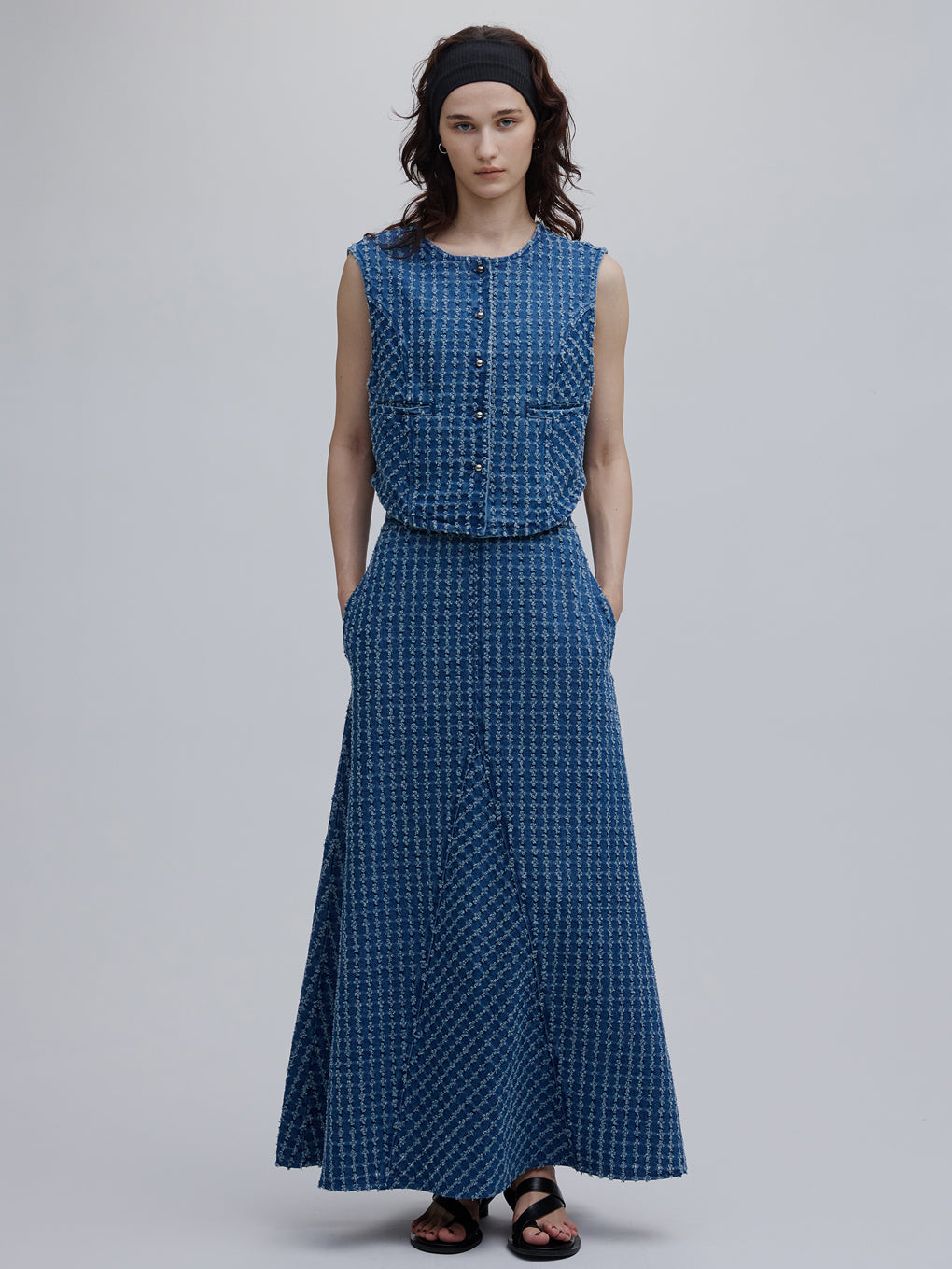 CHECK PROCESSING DENIM SKIRT