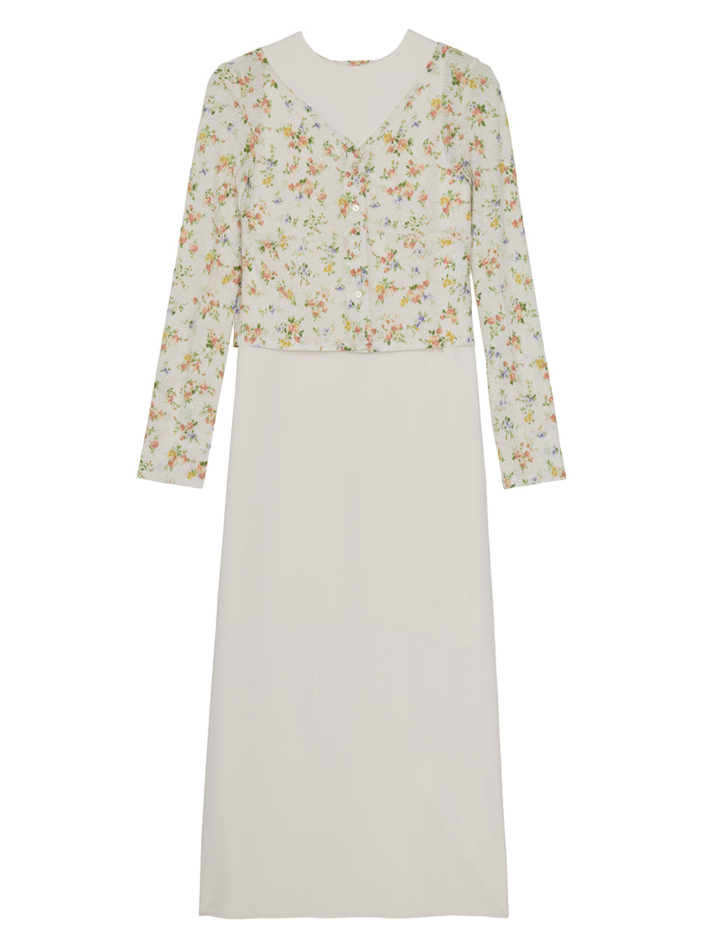 SHEER RIB CARDIGAN WITH STRAIGHT DRESS