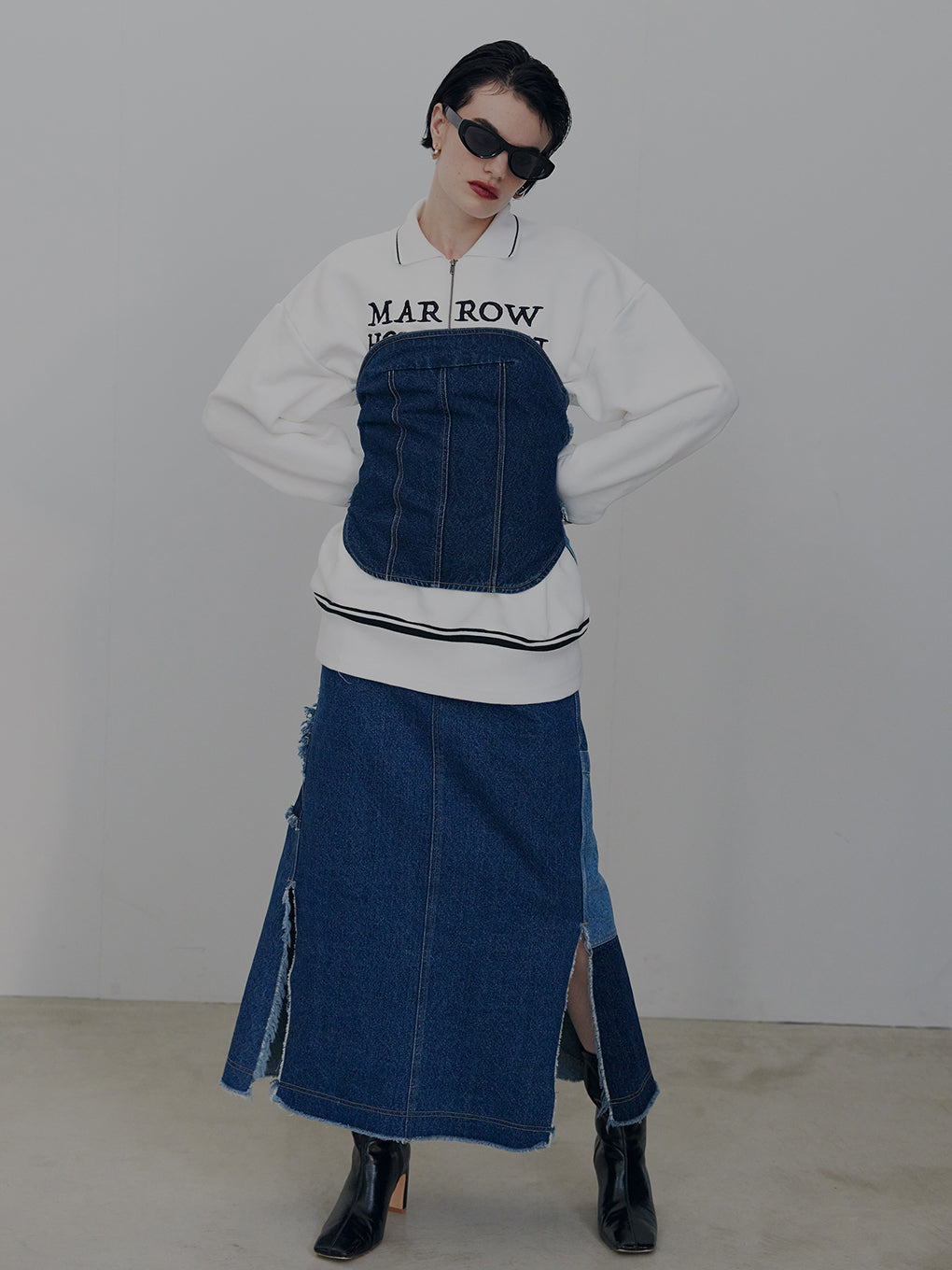 UND BACK PATCHWORK SETUP DENIM DRESS