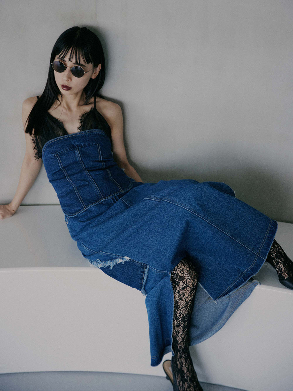 UND BACK PATCHWORK SETUP DENIM DRESS