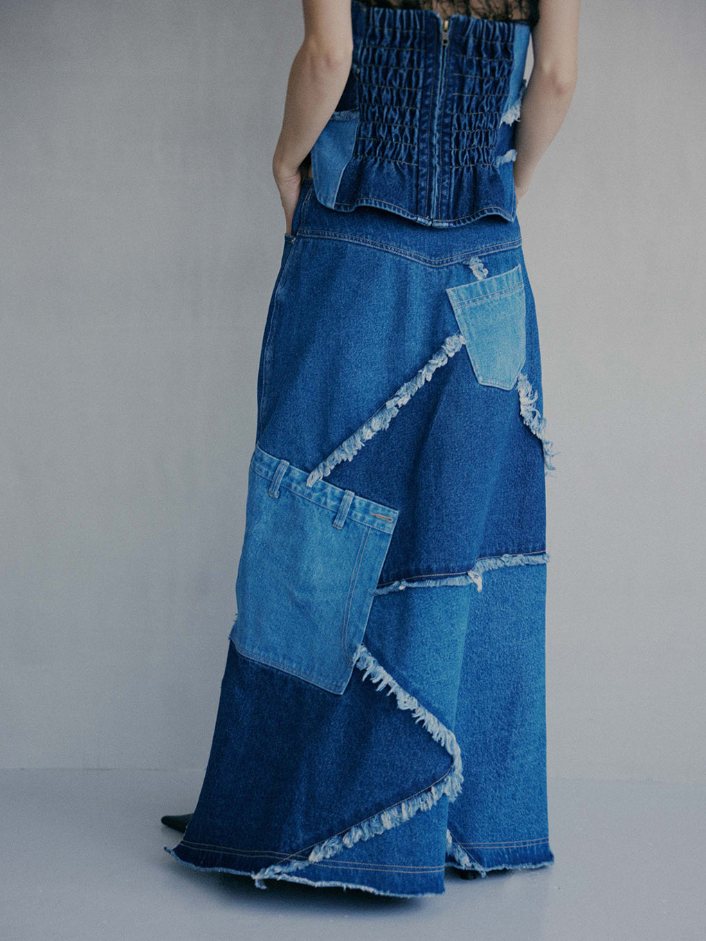 UND BACK PATCHWORK SETUP DENIM DRESS