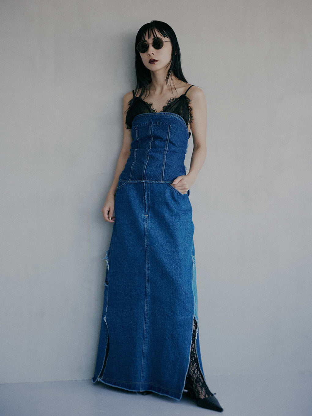 UND BACK PATCHWORK SETUP DENIM DRESS