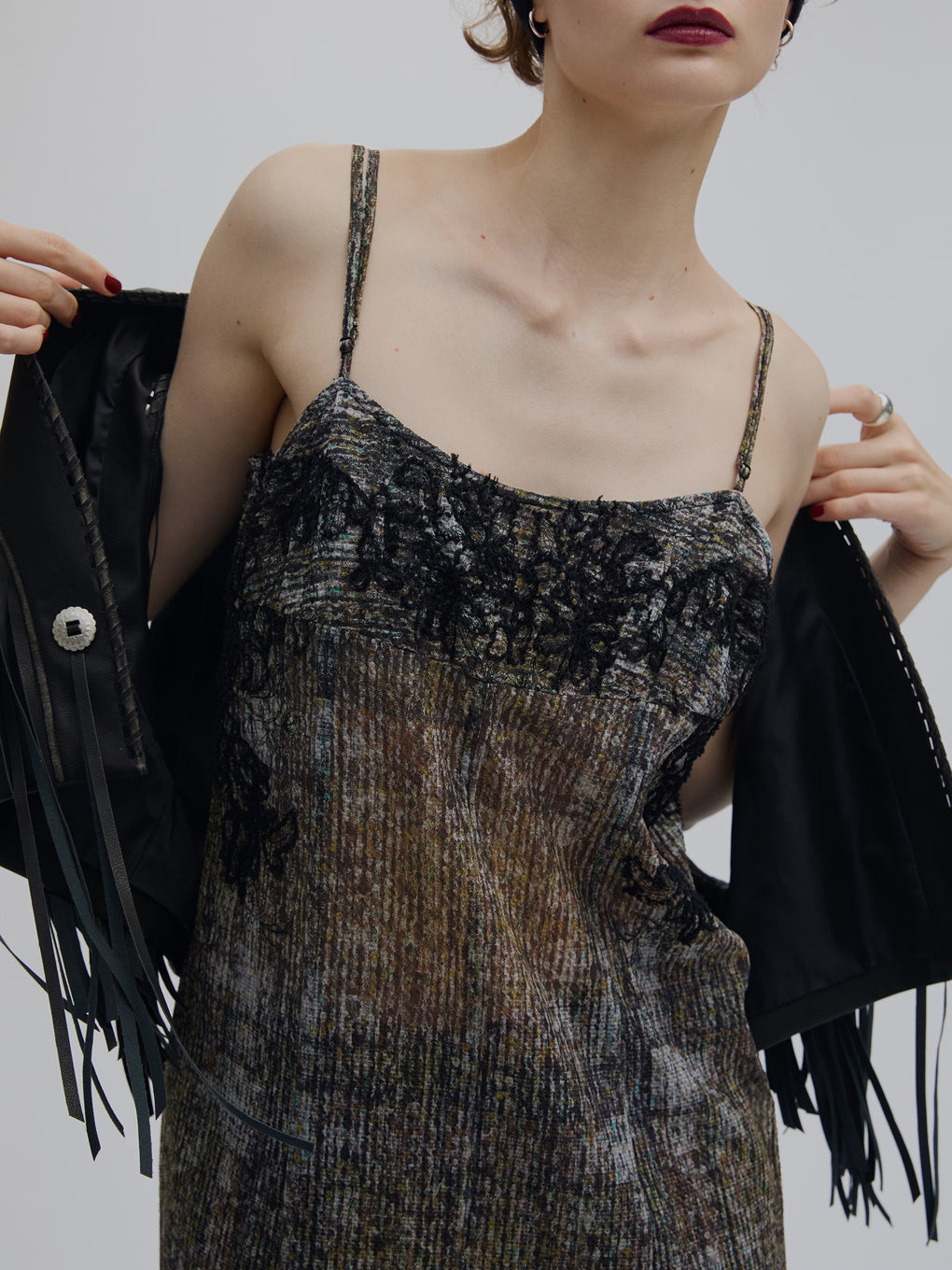 VINTAGE CHECK EMBROIDERY LONG CAMISOLE
