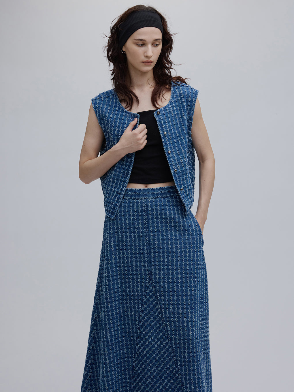 現行品✨25SS✨美品✨アメリ COMPACT FADE DENIM VEST CHECK PROCESSING DENIM VEST
