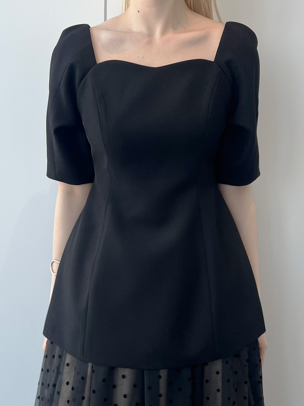CONSTRICTED TOP DOT TULLE SET DRESS