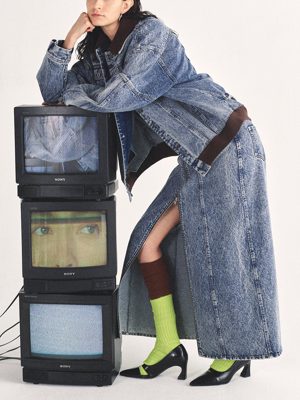 RIB MIX DENIM SKIRT