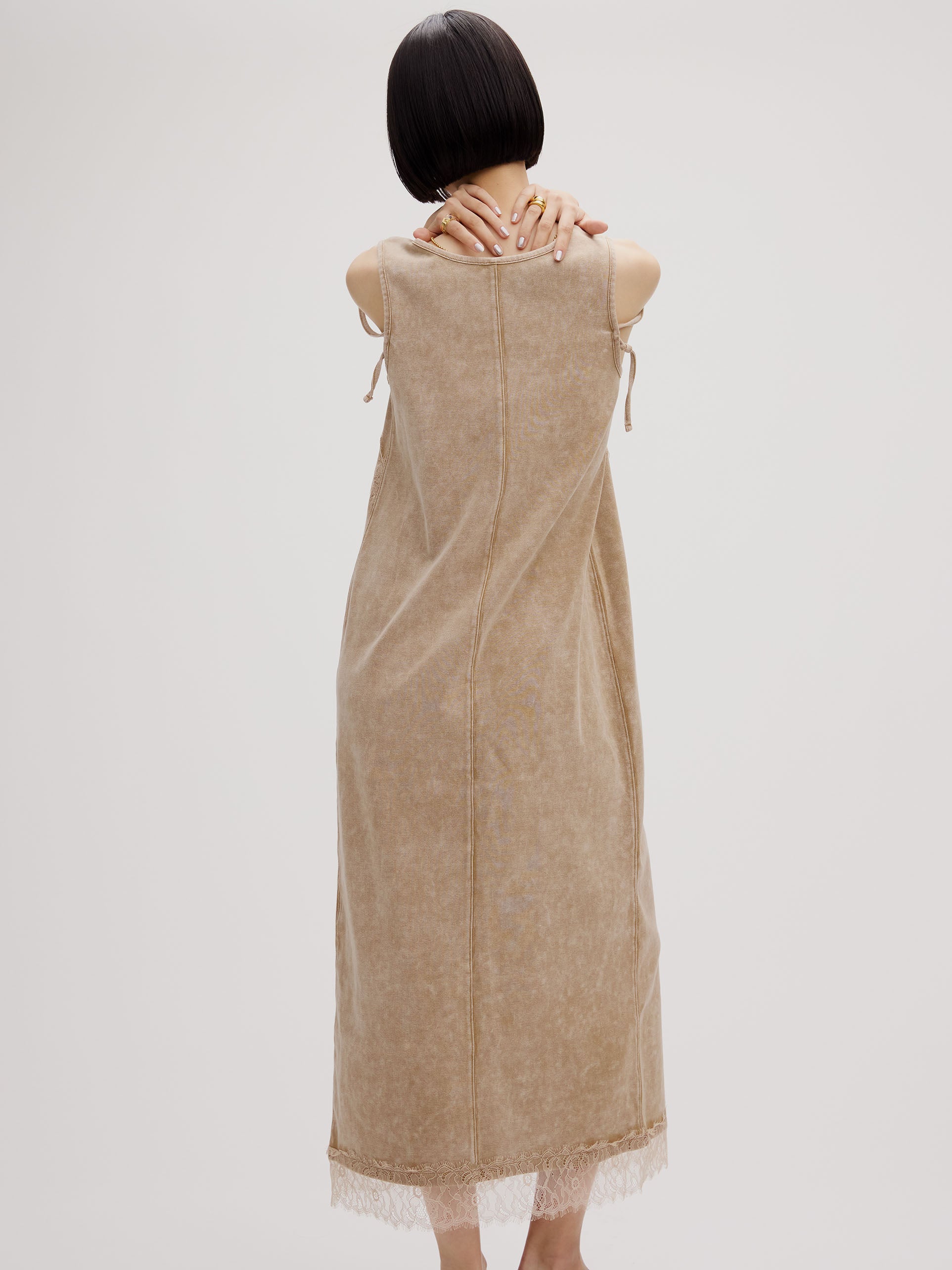 MEDI 2WAY DENIM LIKE LACE DOCKING DRESS