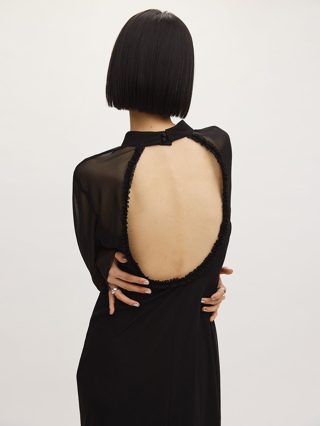 BLACK TULLE PENCIL LINE DRESS