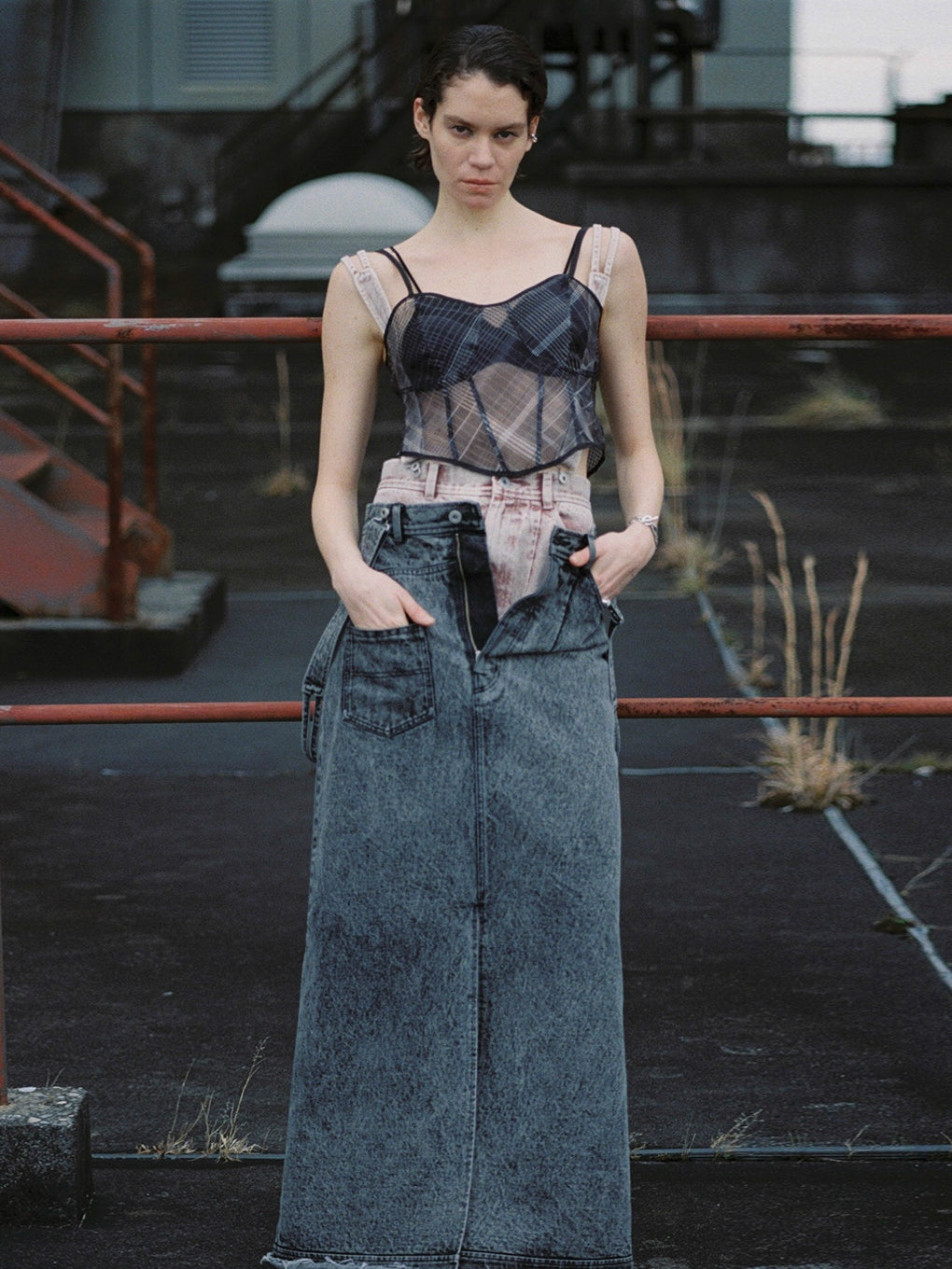 MEDI INVERT SUSPENDER DENIM SKIRT