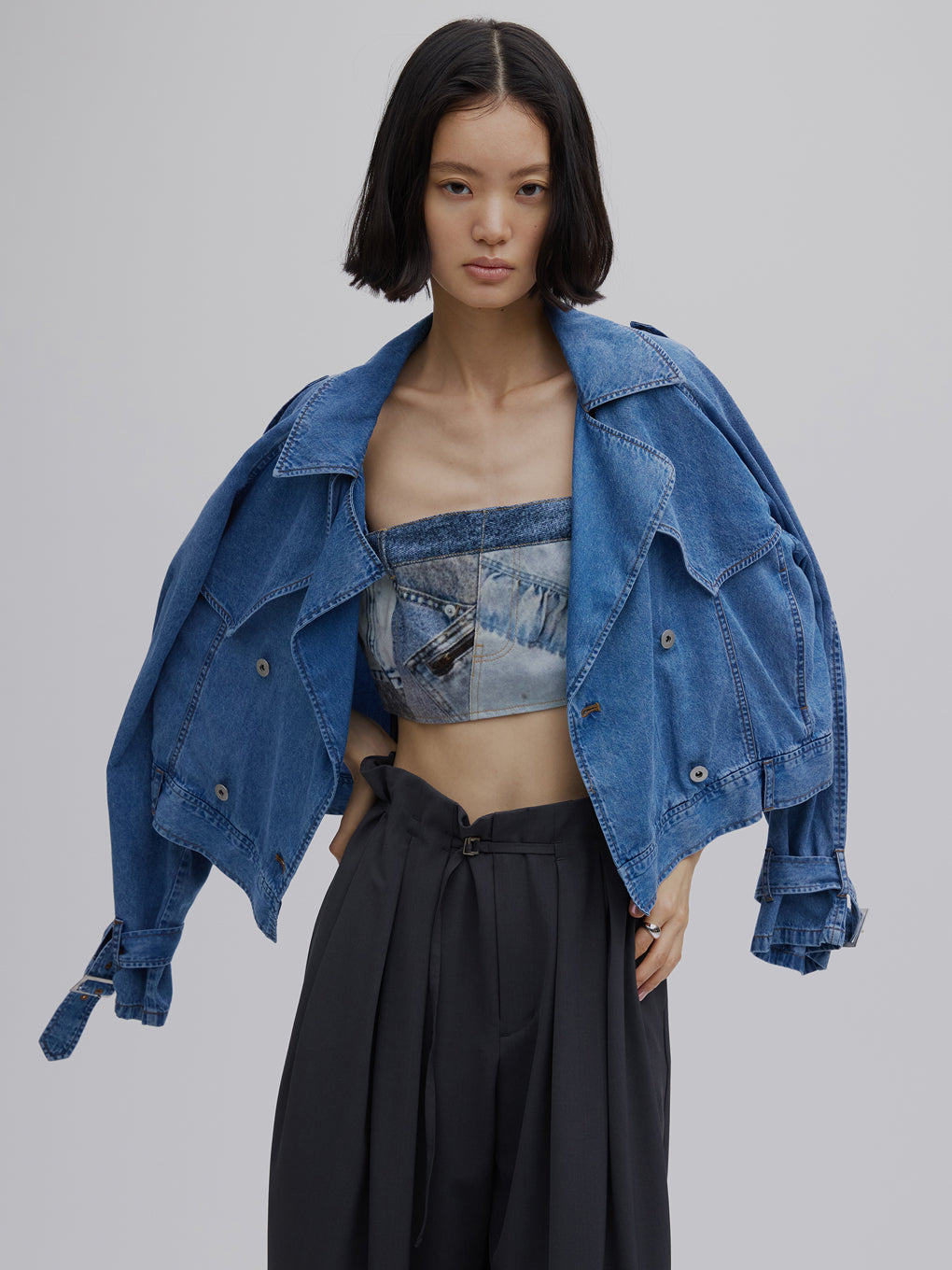 DENIM PATCHWORK PRINT BUSTIER