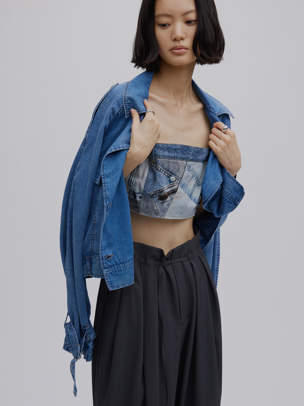 DENIM PATCHWORK PRINT BUSTIER