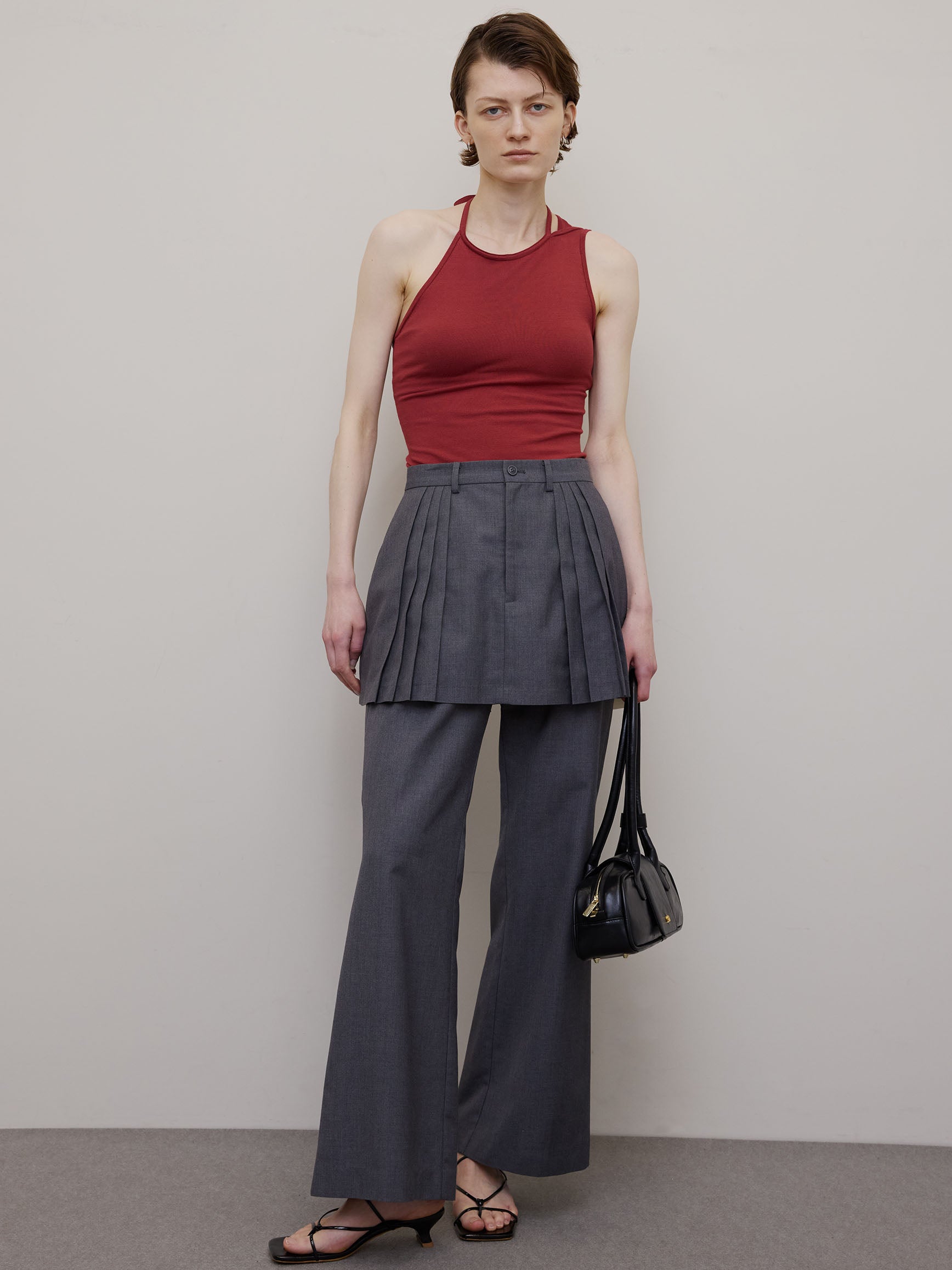 PLEATS MINI SKIRT SET PANTS