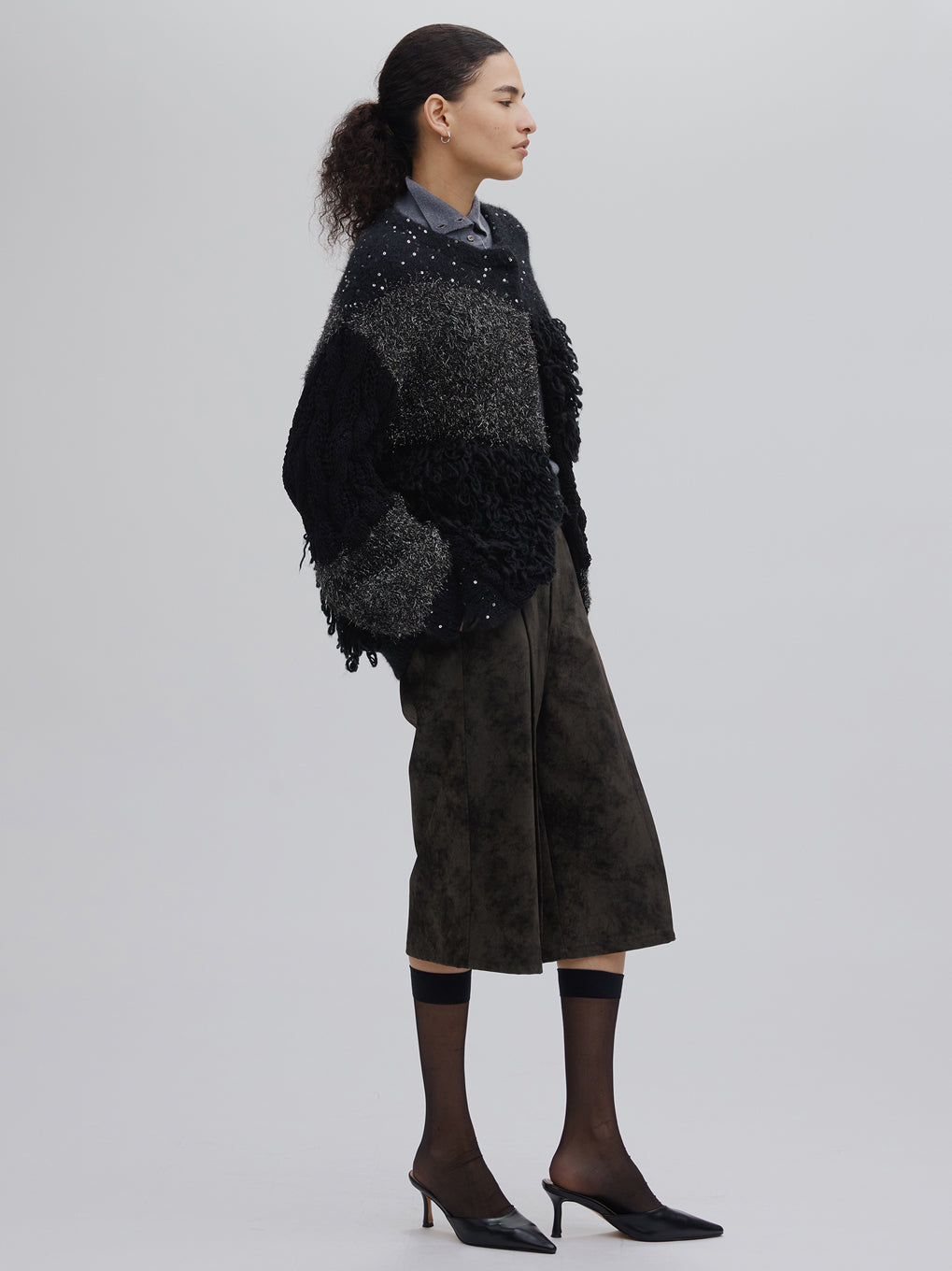 UND MIX YARN PATCHWORK KNIT CARDIGAN