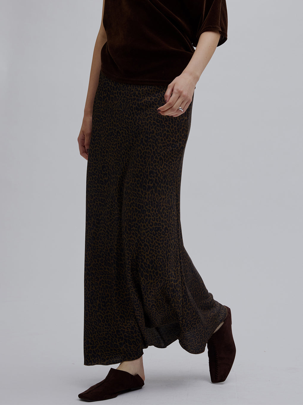LEOPARD BIAS NARROW SKIRT