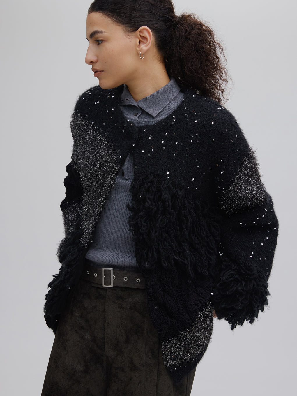 UND MIX YARN PATCHWORK KNIT CARDIGAN