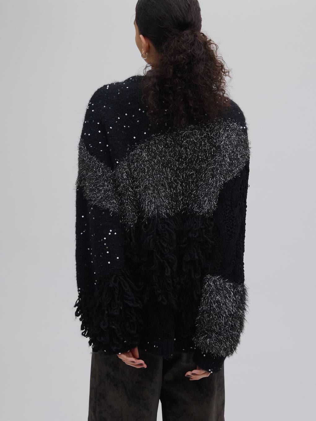 UND MIX YARN PATCHWORK KNIT CARDIGAN