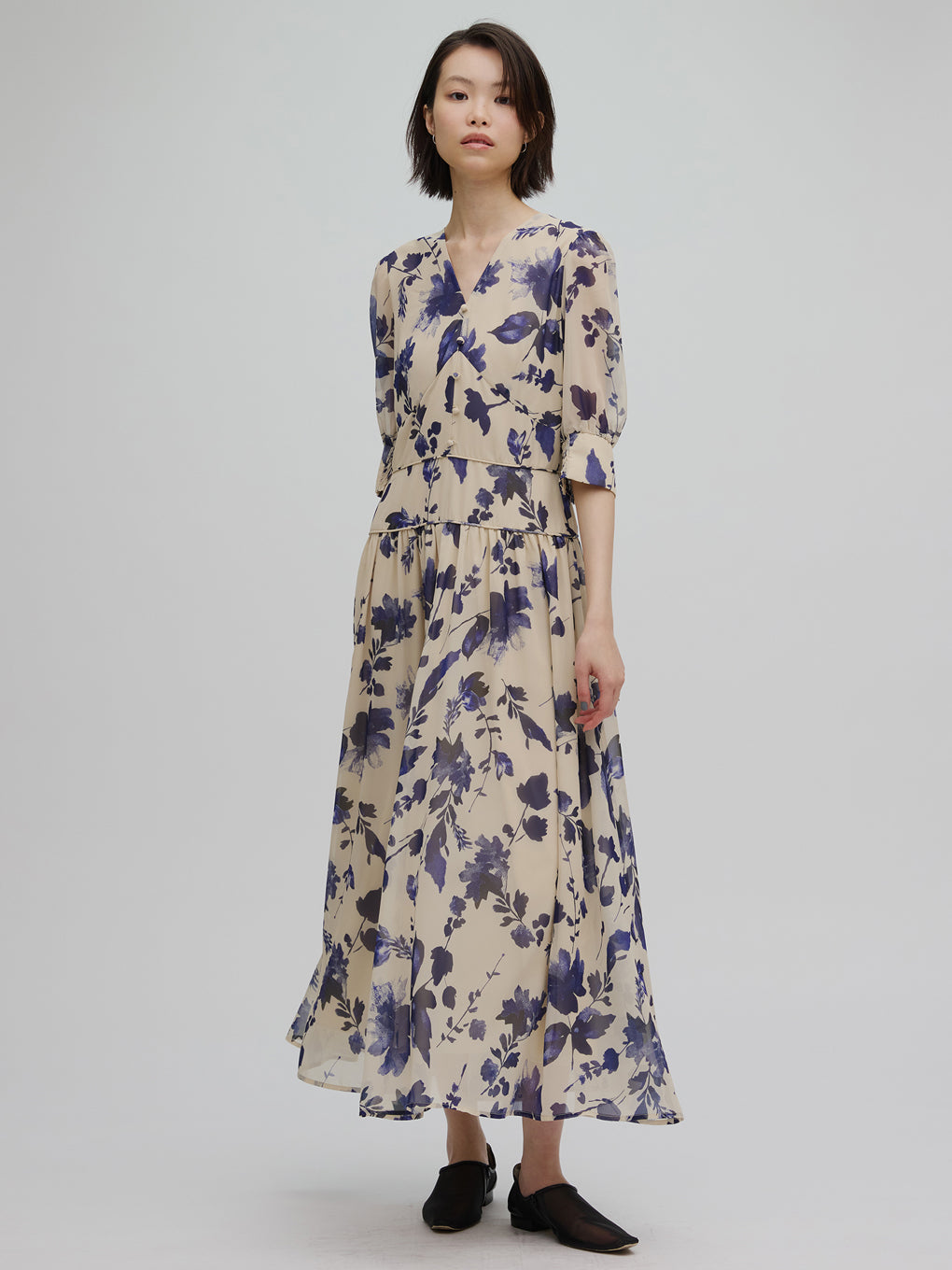 GRAINY FLOWER CHIFFON DRESS