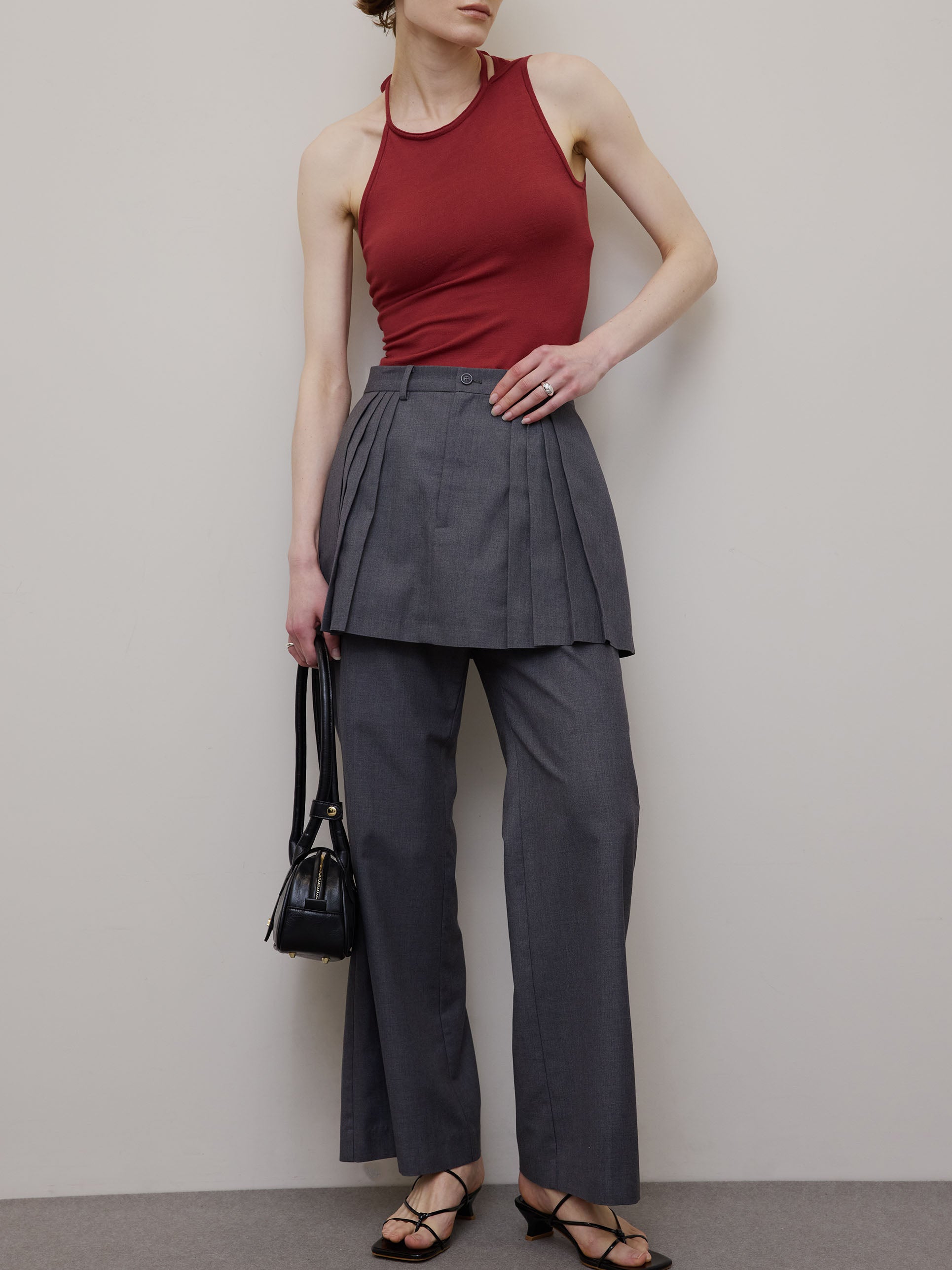 PLEATS MINI SKIRT SET PANTS