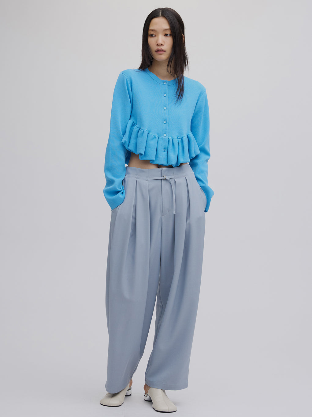 COMPACT BALLOON PEPLUM KNIT CARDIGAN