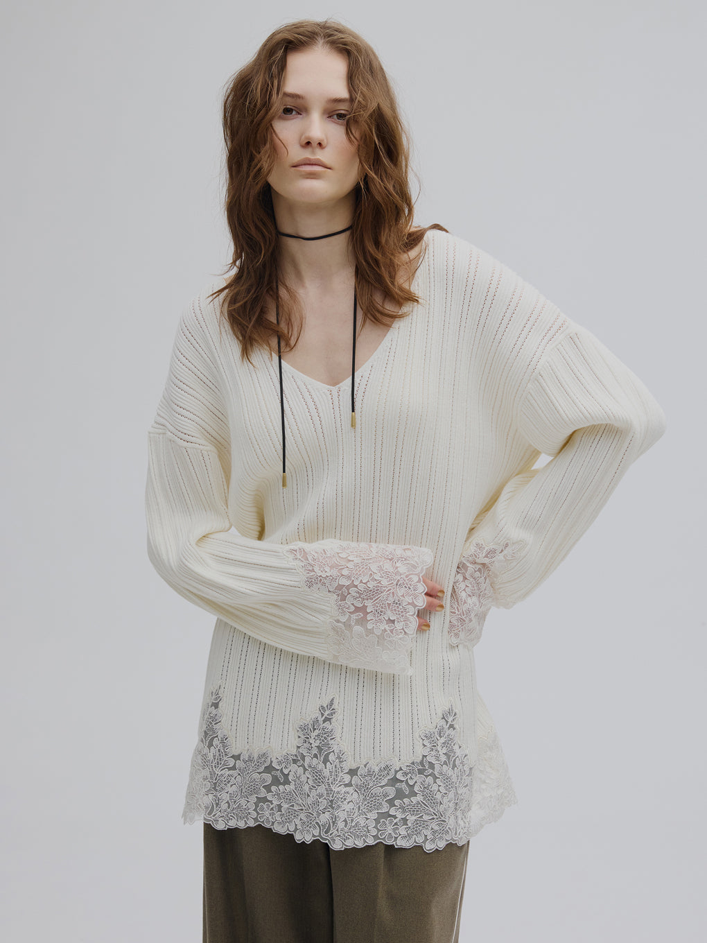 2WAY LACE DOCKING LADY KNIT TOP