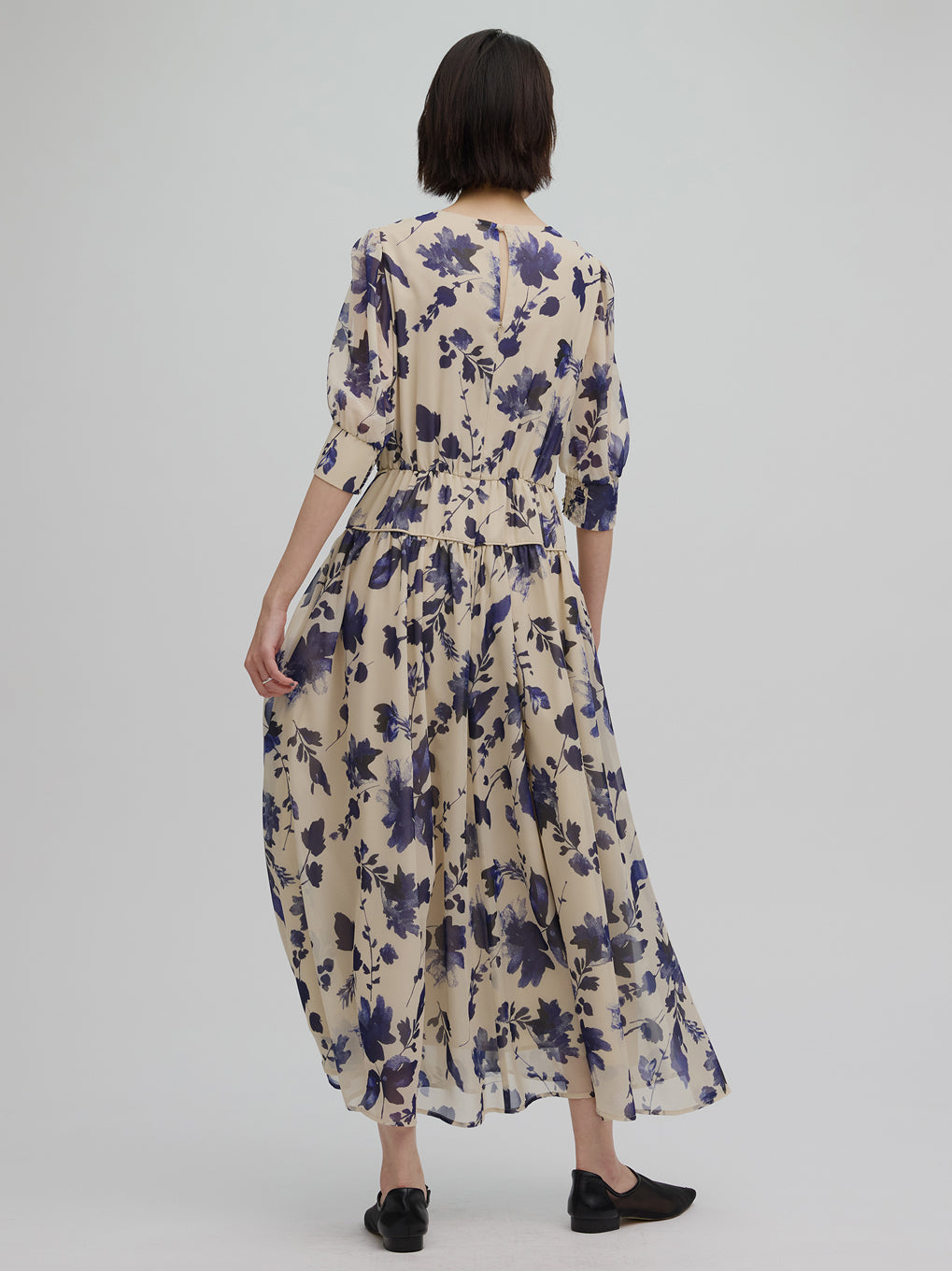 GRAINY FLOWER CHIFFON DRESS