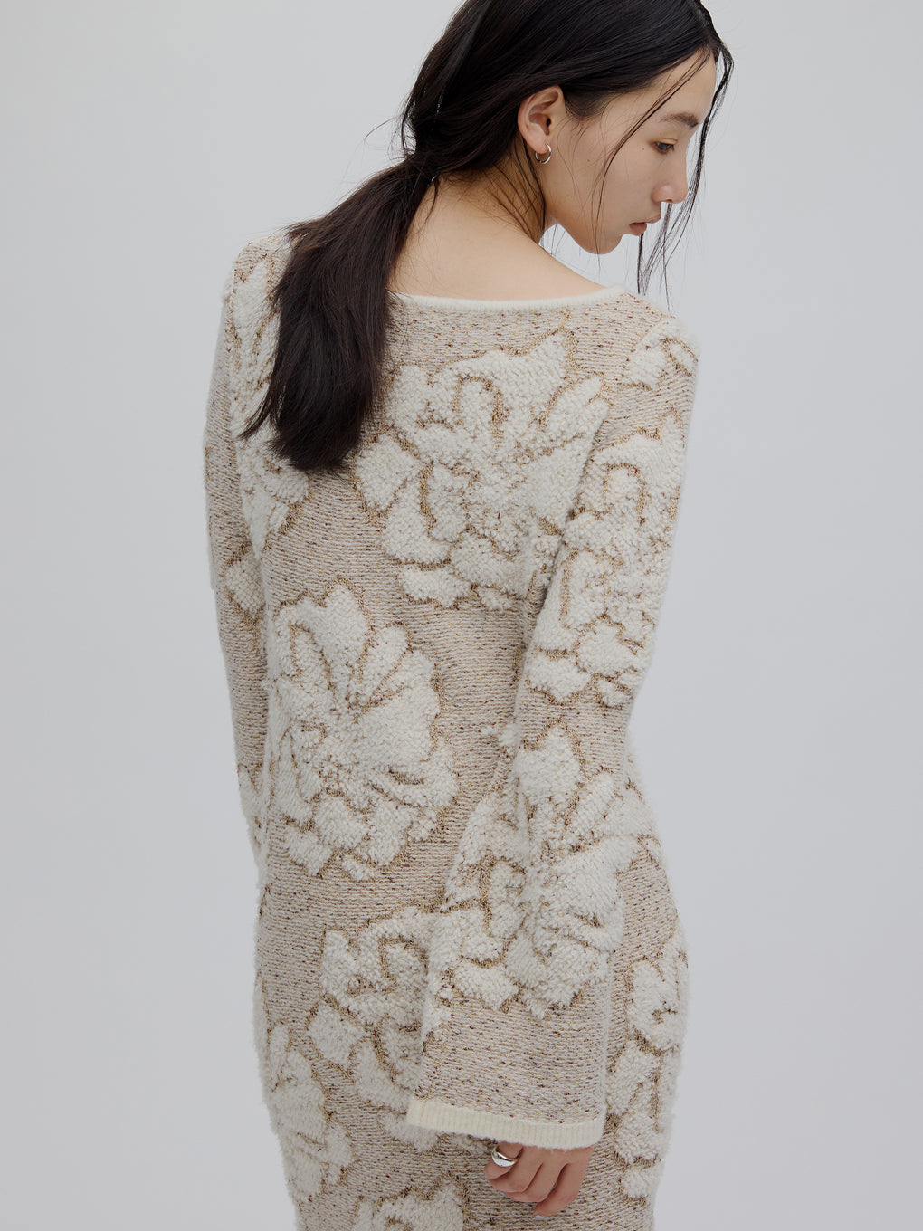 LOOP BLOOM GLOW JACQUARD KNIT DRESS
