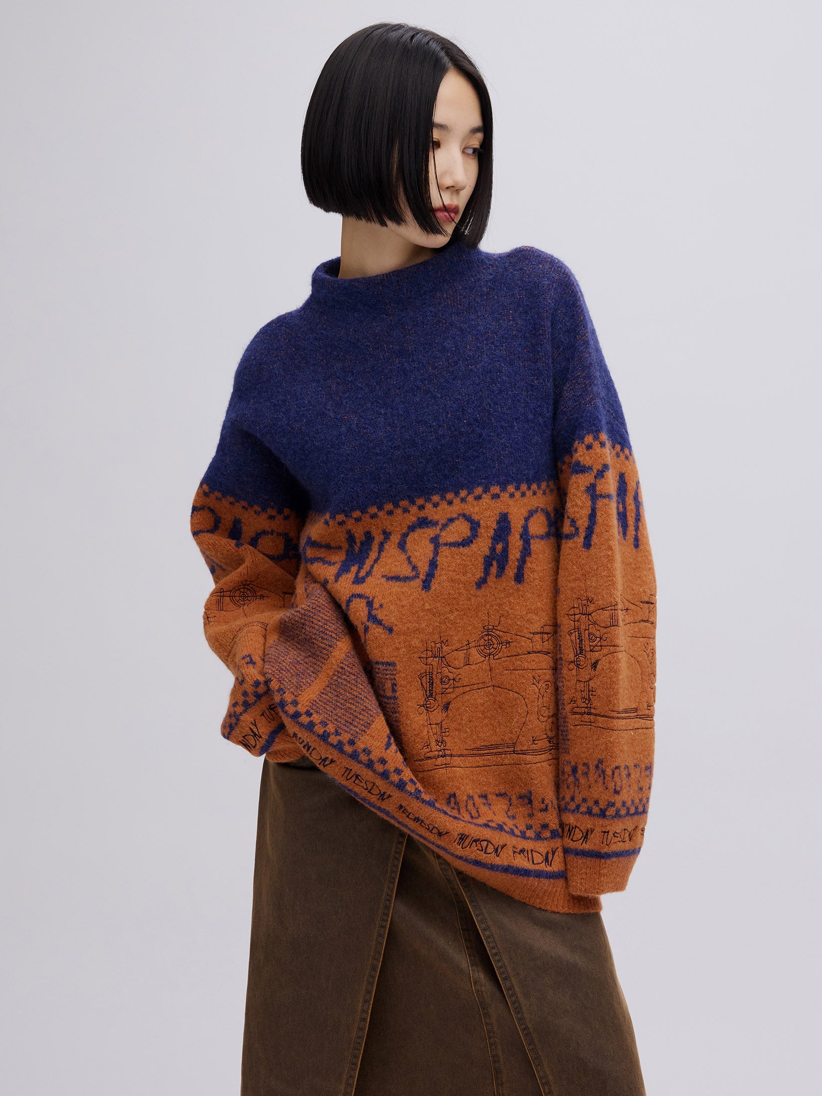 NEWS PAPER JACQUARED KNIT TOP