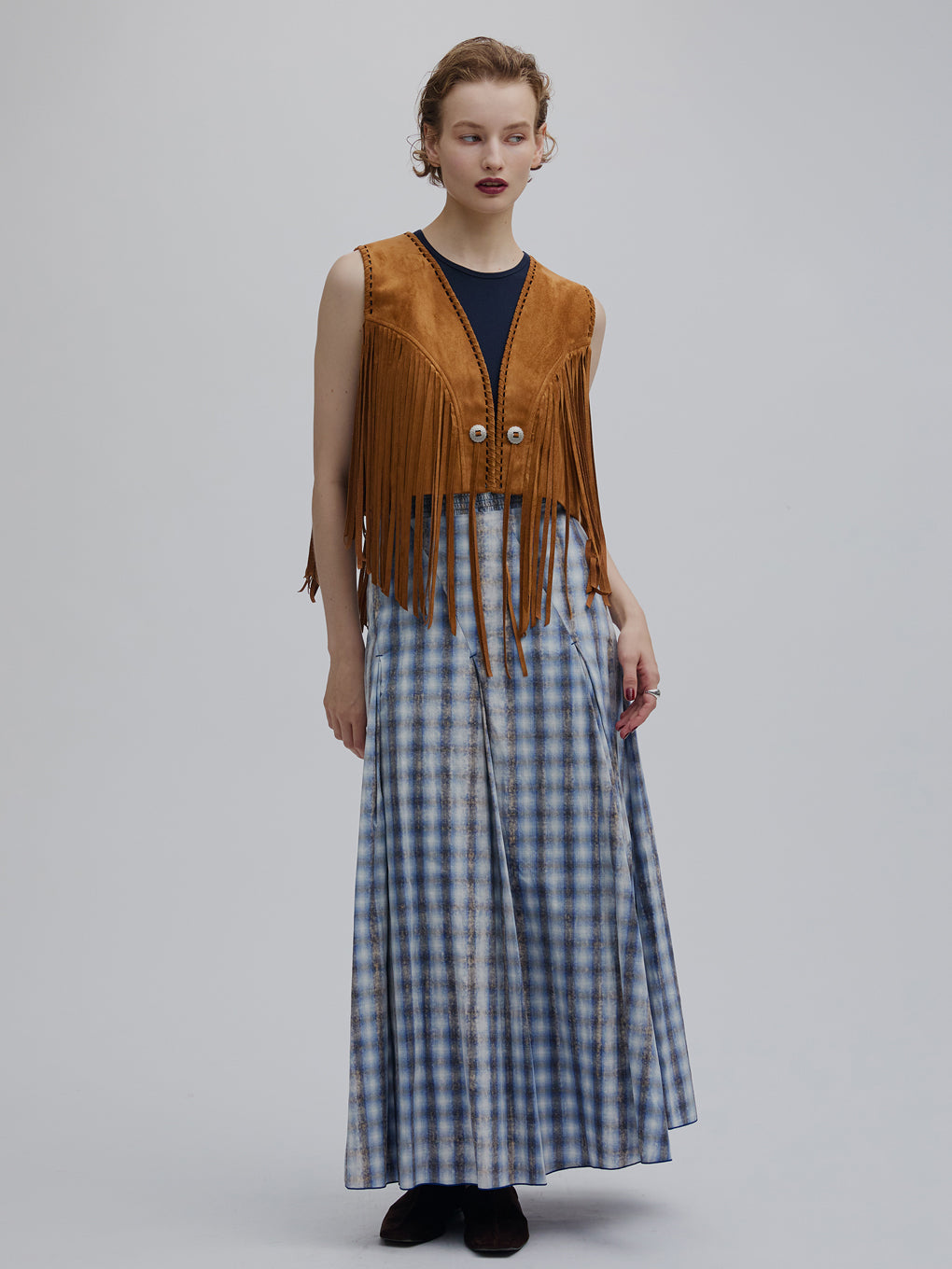 UNEVEN CHECK SPIRAL SKIRT