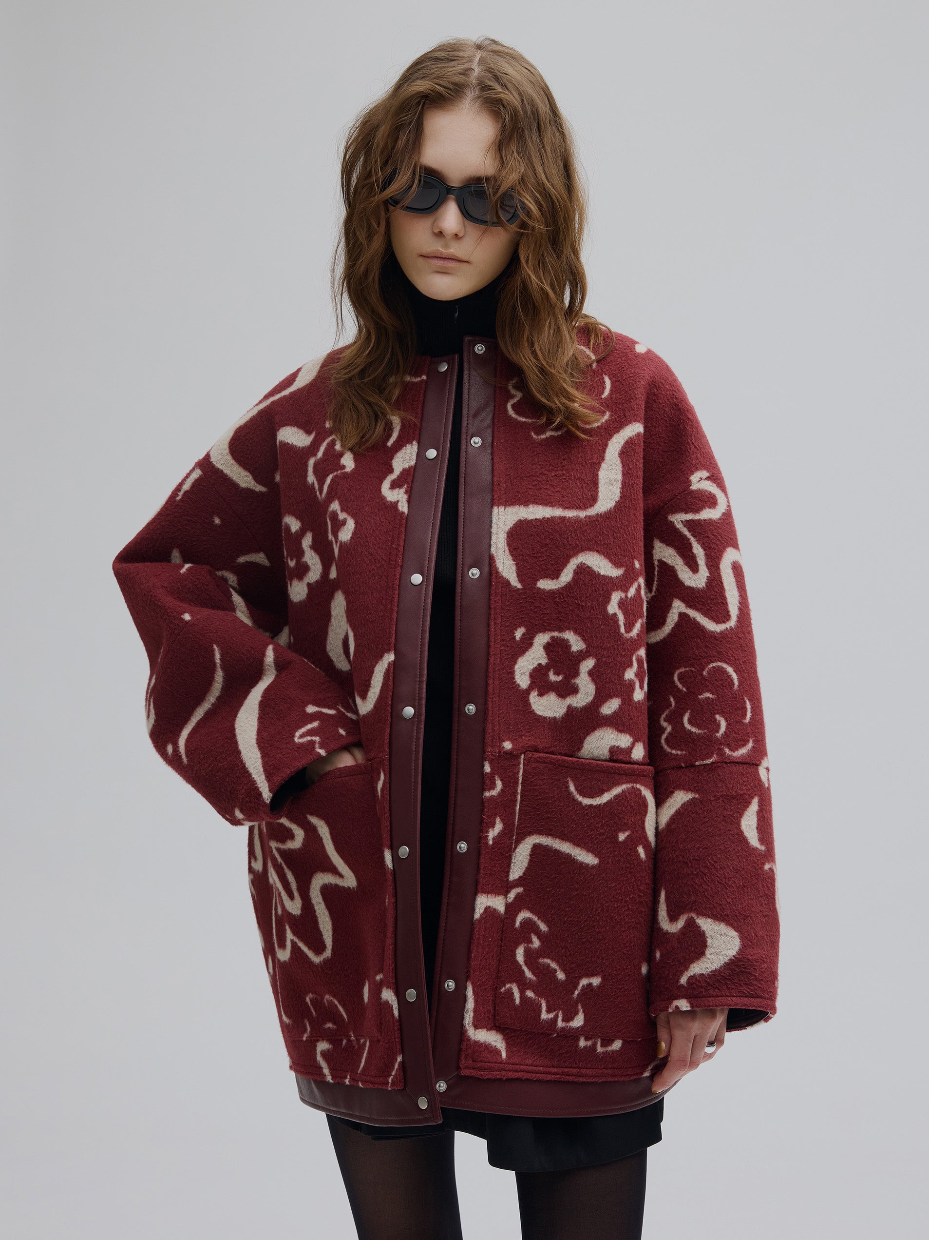 ピノーレ　ジャガード　ドット柄 スプリングコート　サイズ40 REVERSIBLE LOUD PATTERN COAT