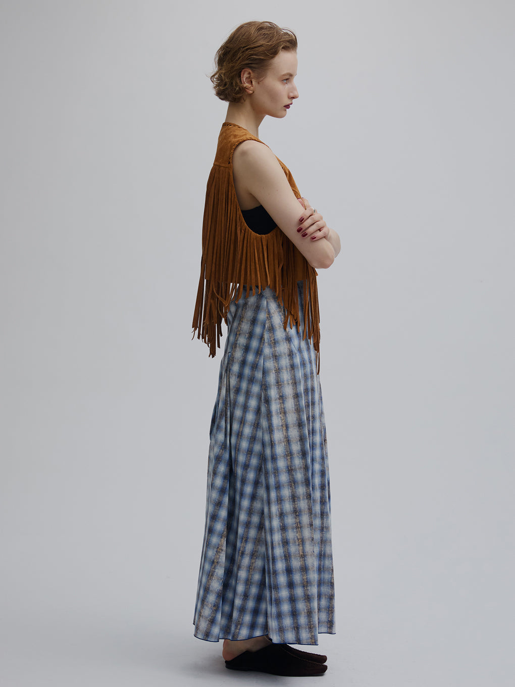 UNEVEN CHECK SPIRAL SKIRT