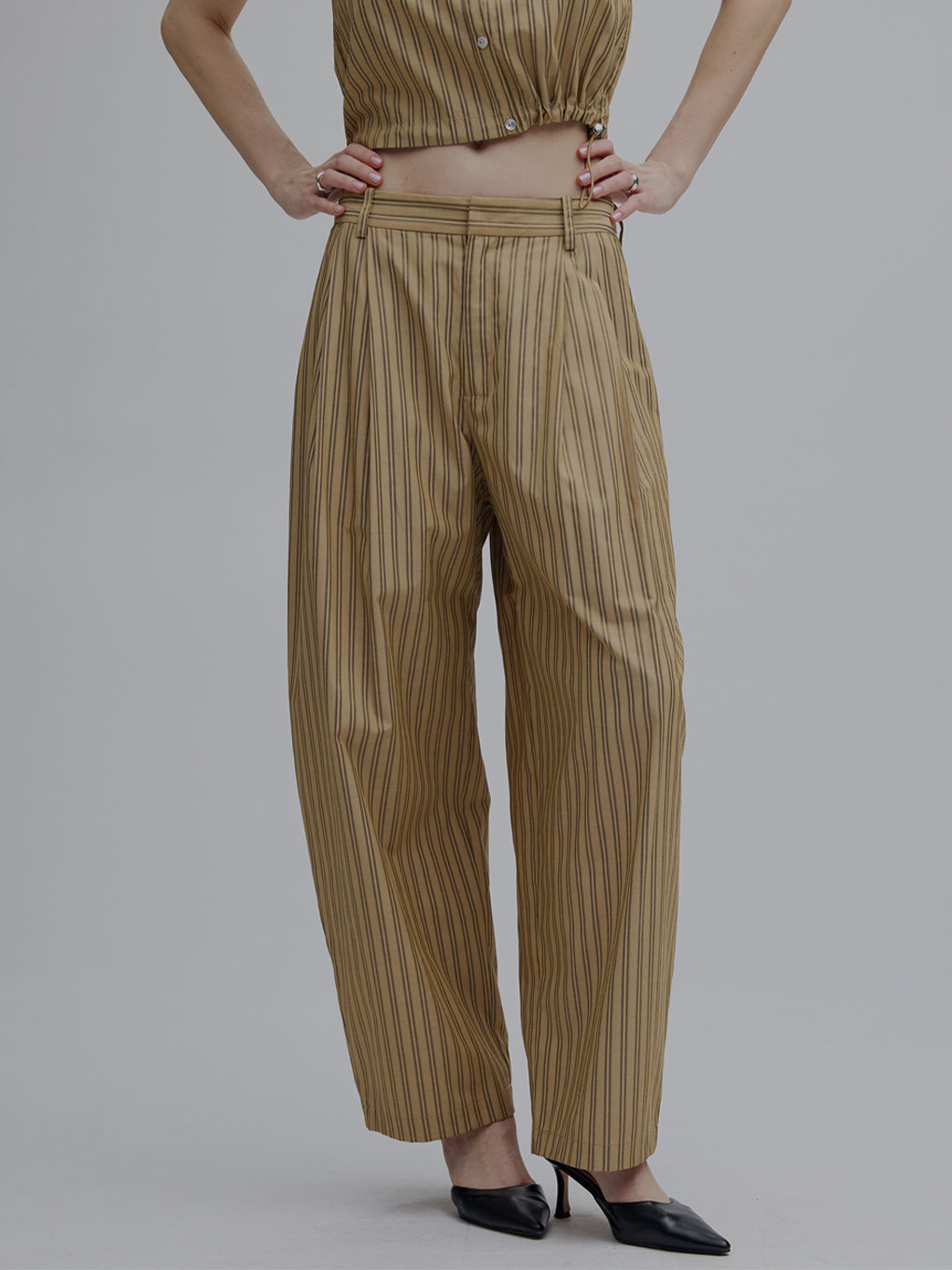 SALUE eggパンツ【ベージュブラウン】 MULTI STRIPE EGG PANTS