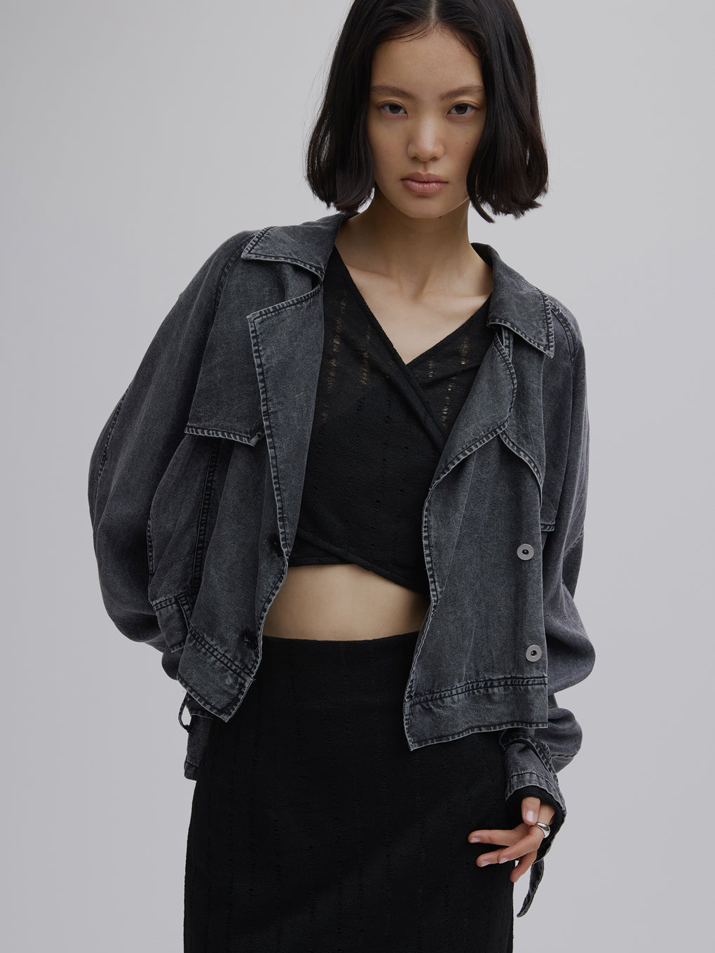TENCEL DENIM SHORT TRENCH COAT