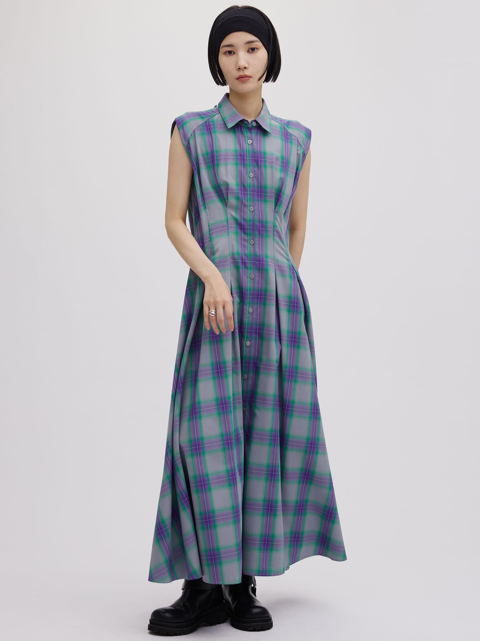 3WAY OMBRE CHECK FLARE DRESS