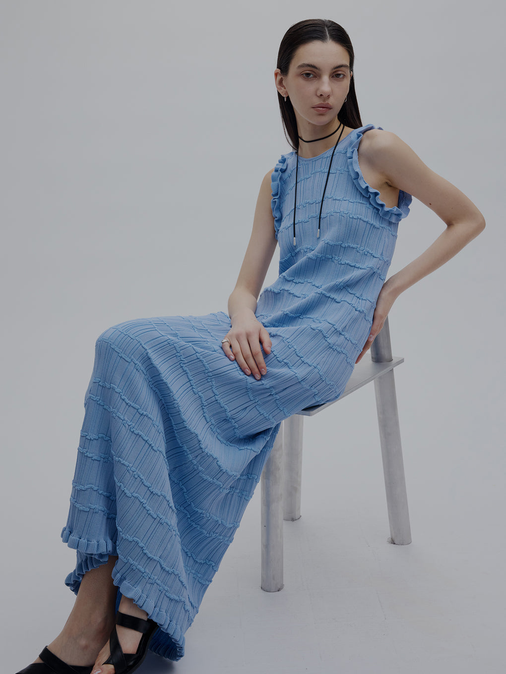 MEDI 2WAY WAVY FRILL KNIT DRESS