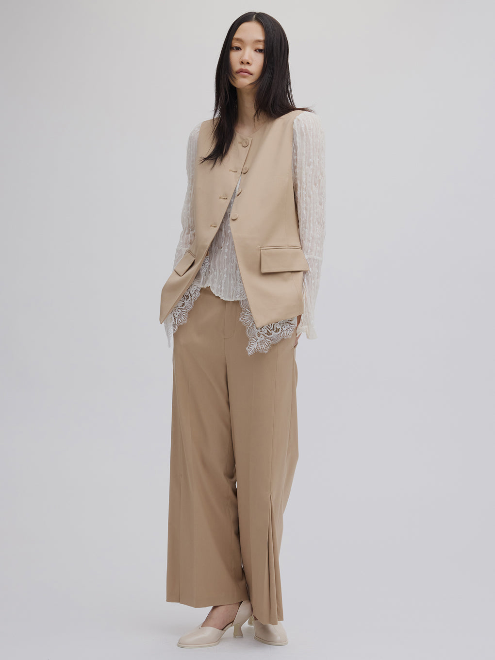 HEM TUCK  STRAIGHT WIDE PANTS