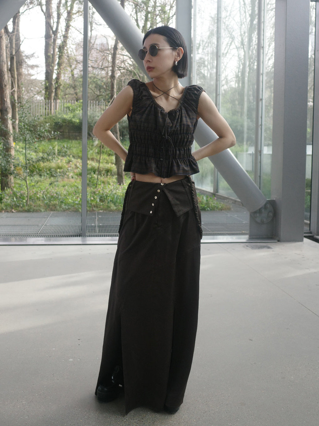 CRUSHED SATIN ARRANGE CORD SKIRT