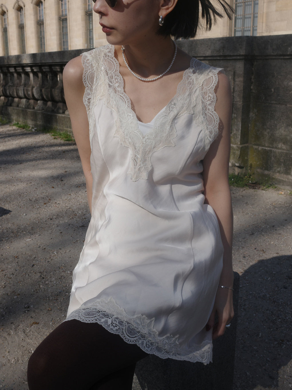 LACY SATIN TUNIC LAYERED TOP