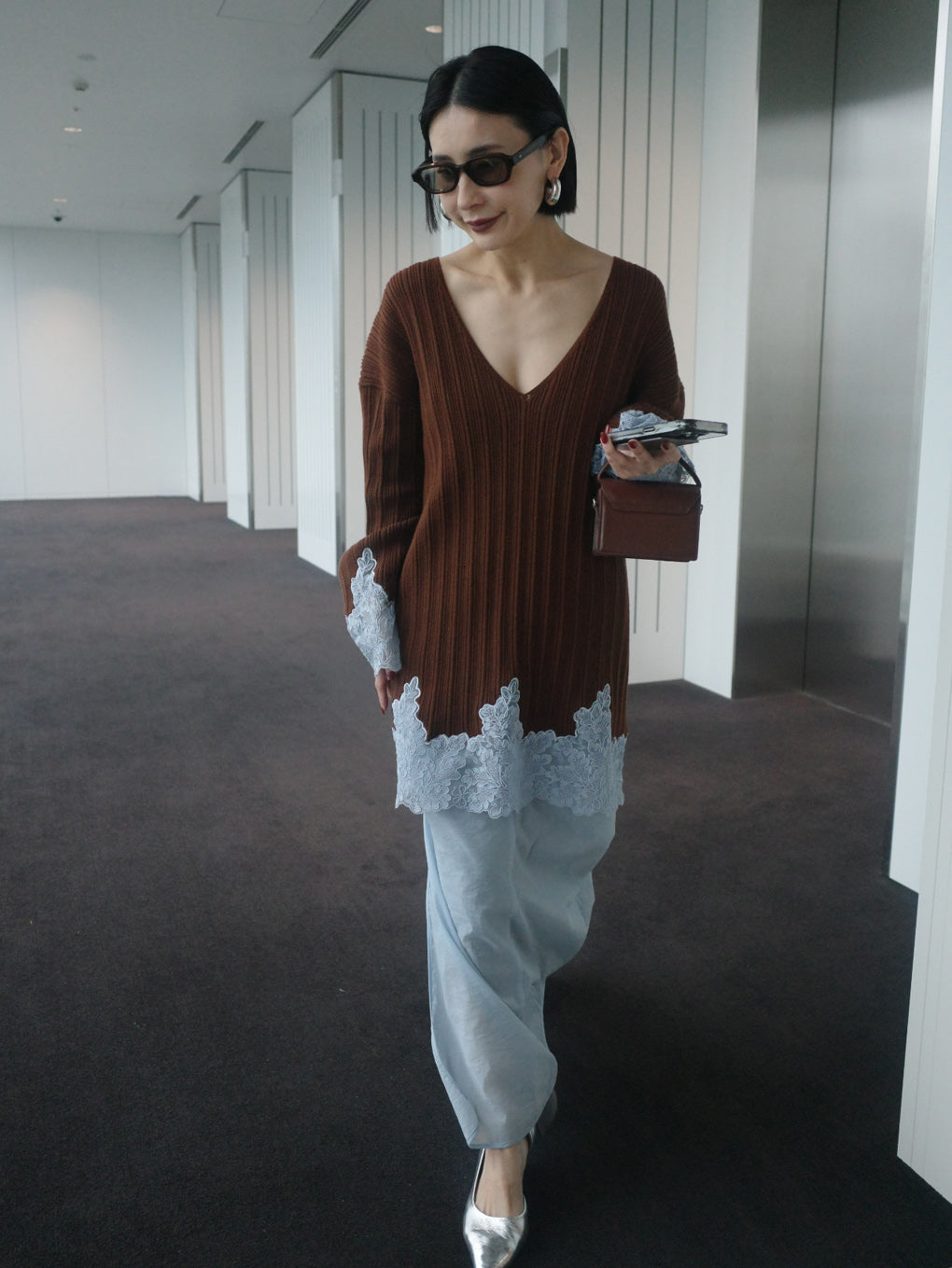 2WAY LACE DOCKING LADY KNIT TOP