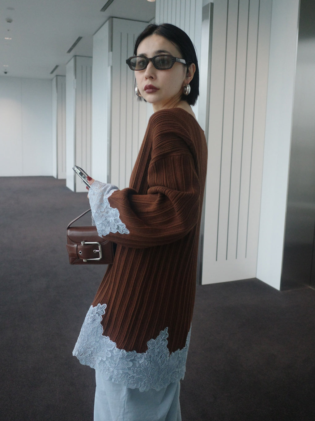 2WAY LACE DOCKING LADY KNIT TOP