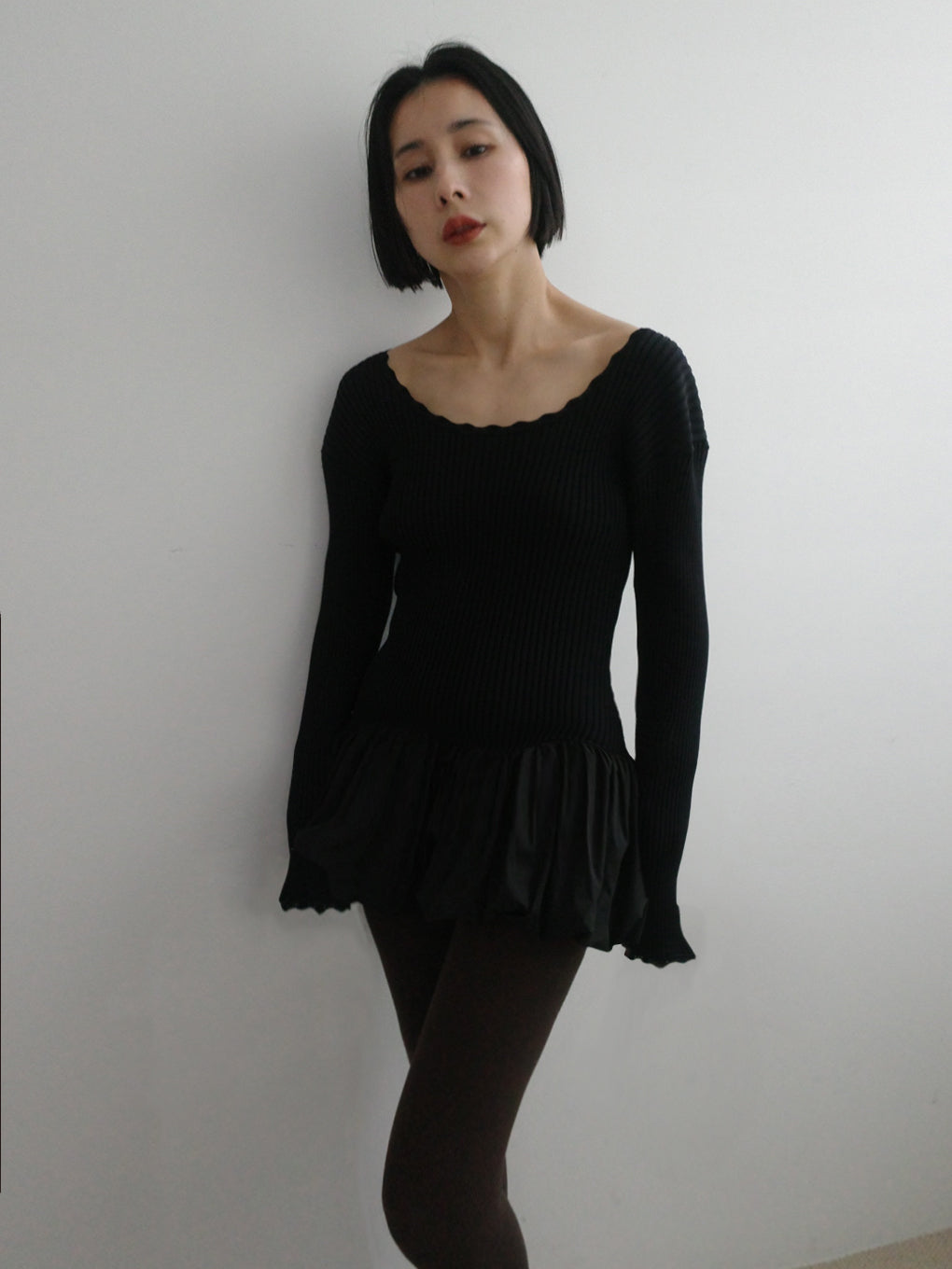 BALLOON HEM DOCKING KNIT TOP