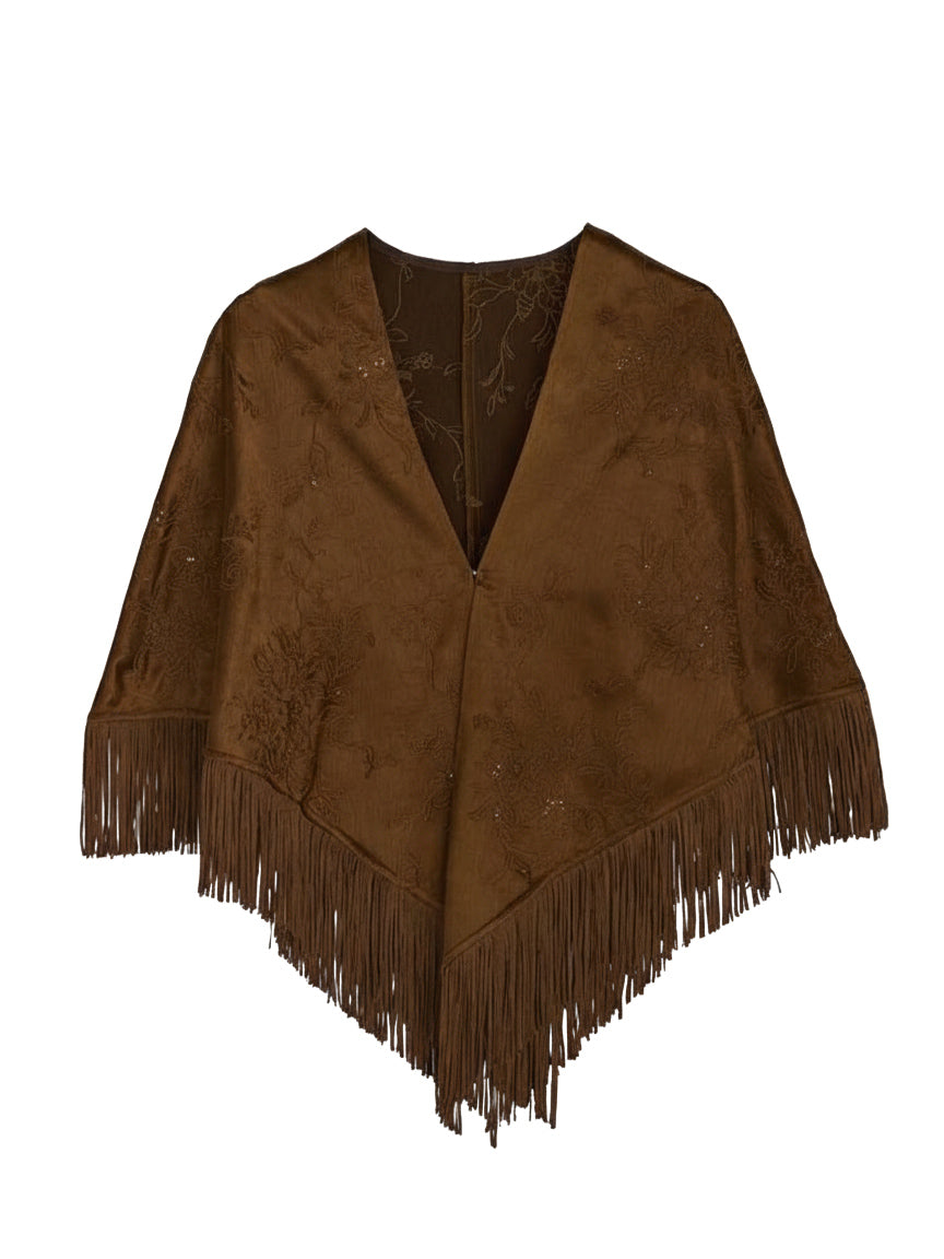 SEQUIN EMBROIDERY SATIN PONCHO